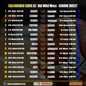 Calendario stagione regolare 2018-2019 Givova Scafati